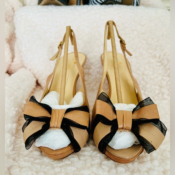 Women’s Size 8 Kate Spade Leather Slingback Heels w/ Bow & Peep toe - Picture 3 of 7